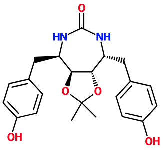 MC085473 4,8-Bis-(4-hydroxy-benzyl)-2,2-dimethyl-hexahydro-1,3-dioxa-5,7-diaza-azulen-6-one (image for) MC085473 4,8-Bis-(4-hydroxy-benzyl)-2,2-dimethyl-hexahydro-1,3-dioxa-5,7-diaza-azulen-6-one